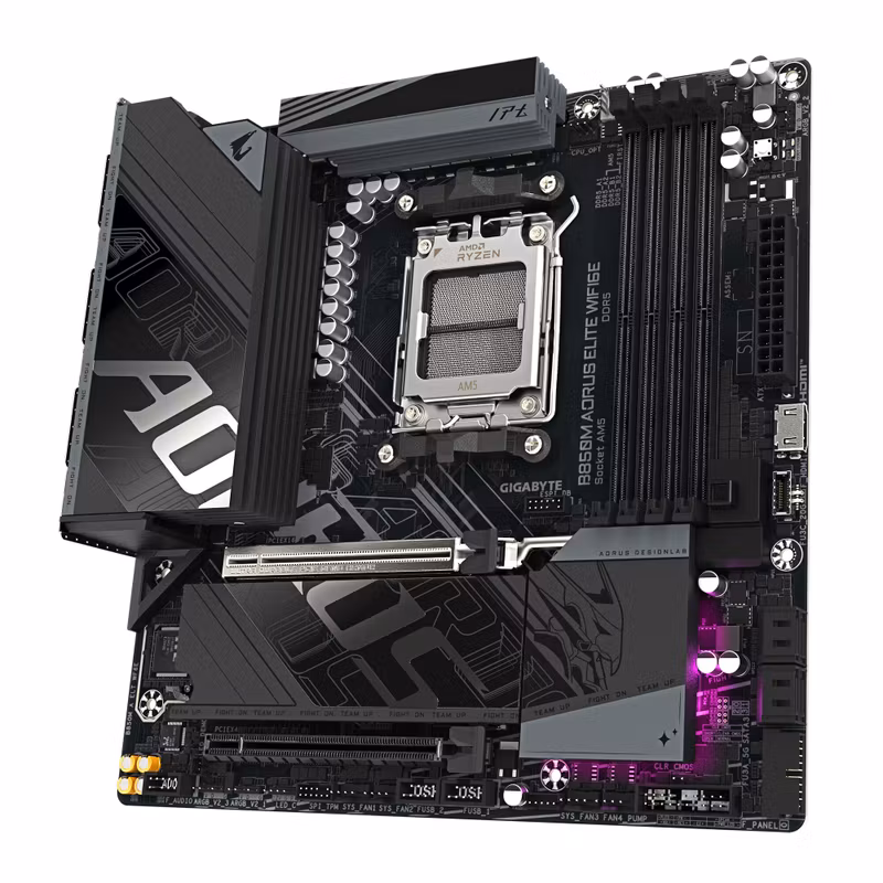GIGABYTE B850M AORUS ELITE WIFI6E Moderkort - AMD Ryzen 9000 Series CPU:er, 12+2+2-fas Digital VRM, upp till 8200MHz DDR5 (OC), 1xPCIe 5.0 + 1xPCIe 4.0 M.2, WIFI 6E, 2.5GbE LAN, USB 3.2 Gen 2