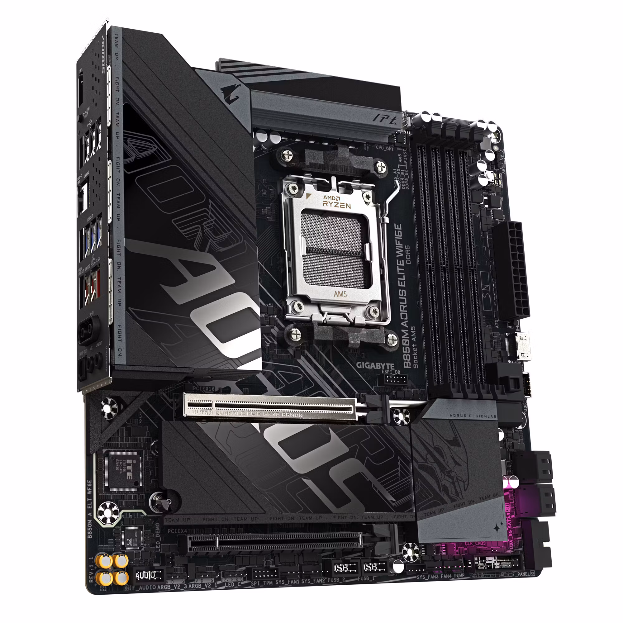 GIGABYTE B850M AORUS ELITE WIFI6E Moderkort - AMD Ryzen 9000 Series CPU:er, 12+2+2-fas Digital VRM, upp till 8200MHz DDR5 (OC), 1xPCIe 5.0 + 1xPCIe 4.0 M.2, WIFI 6E, 2.5GbE LAN, USB 3.2 Gen 2
