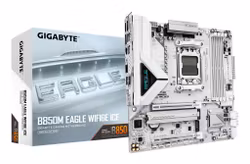 GIGABYTE B850M EAGLE WIFI6E ICE moderkort - AMD Ryzen 9000 Series CPU:er, 8+2+2 Phases Digital VRM, upp till 8200 MHz DDR5 (OC), 1xPCIe 5.0 + 1xPCIe 4.0 M.2, Wi‑Fi 6E, 2,5 GbE LAN, USB 3.2 Gen 2