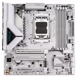 GIGABYTE B850M EAGLE WIFI6E ICE moderkort - AMD Ryzen 9000 Series CPU:er, 8+2+2 Phases Digital VRM, upp till 8200 MHz DDR5 (OC), 1xPCIe 5.0 + 1xPCIe 4.0 M.2, Wi‑Fi 6E, 2,5 GbE LAN, USB 3.2 Gen 2