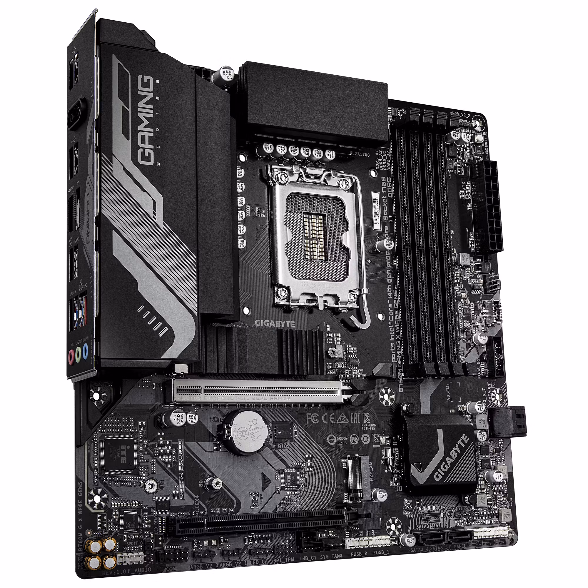 GIGABYTE B760M GAMING X WIFI6E GEN5 moderkort – stöd för 14:e gen. Intel Core‑processorer, 8+1+1 fasers VRM, upp till 5600 MHz DDR5, 2× PCIe 4.0 M.2, Wi‑Fi 6E, 2,5 GbE LAN, USB 3.2 Gen 1