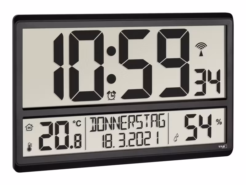 TFA Digital XL Radiostyrd Klocka för Rumsklimat Svart