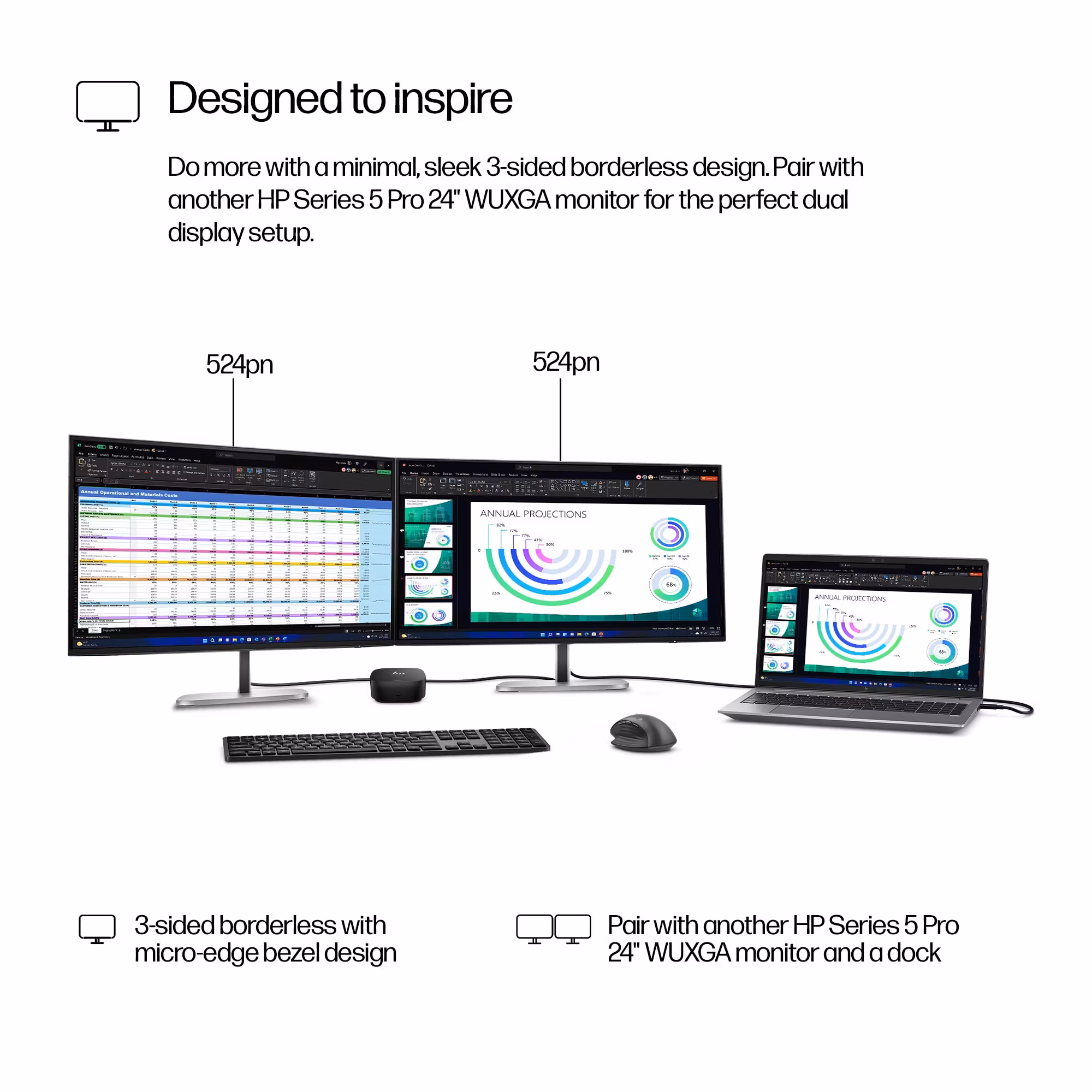 HP Series 5 Pro 24 tum WUXGA-skärm - 524pn PVC-fri