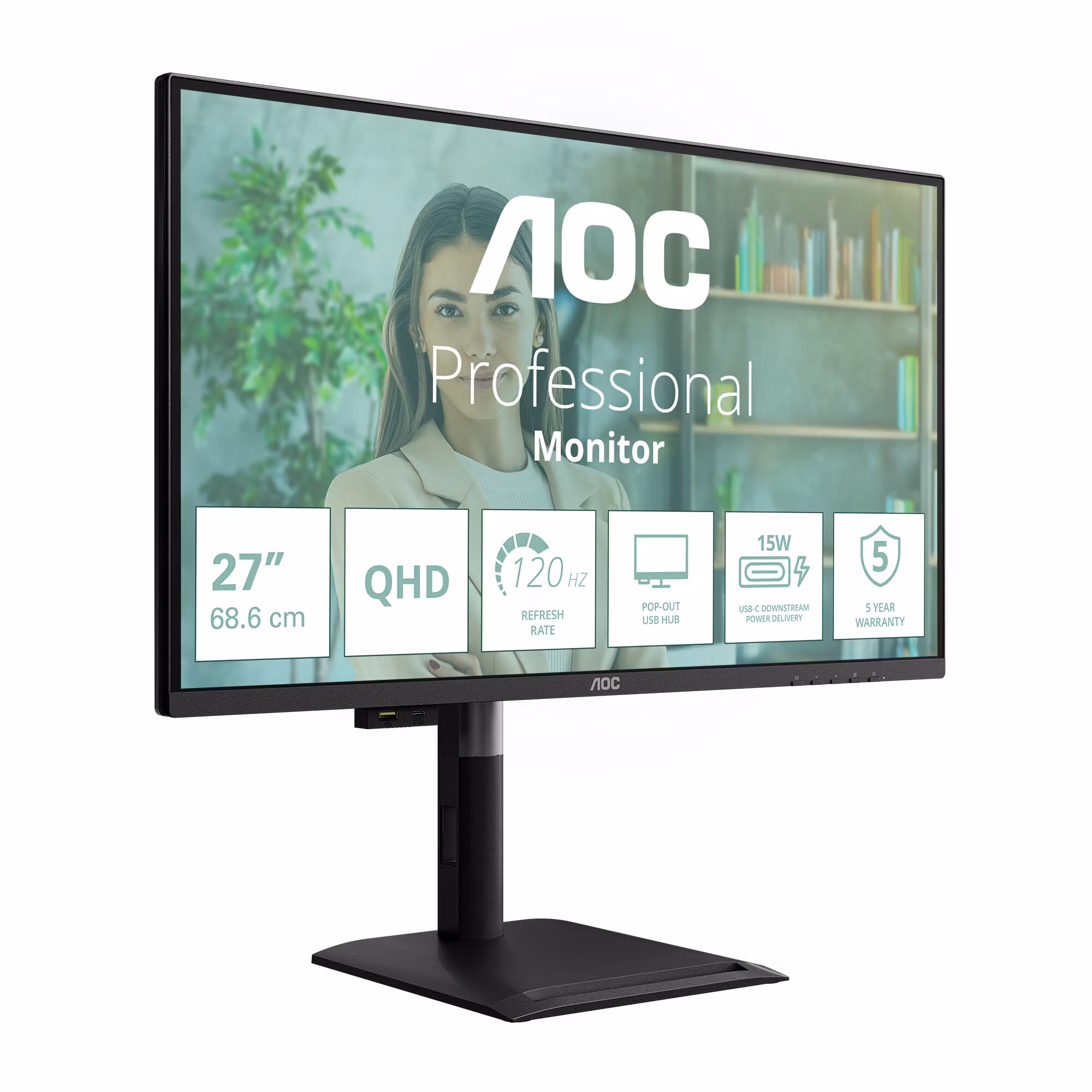 AOC Q27P4U datorskärm 68,6 cm (27") 2560 x 1440 pixlar Wide Quad HD svart