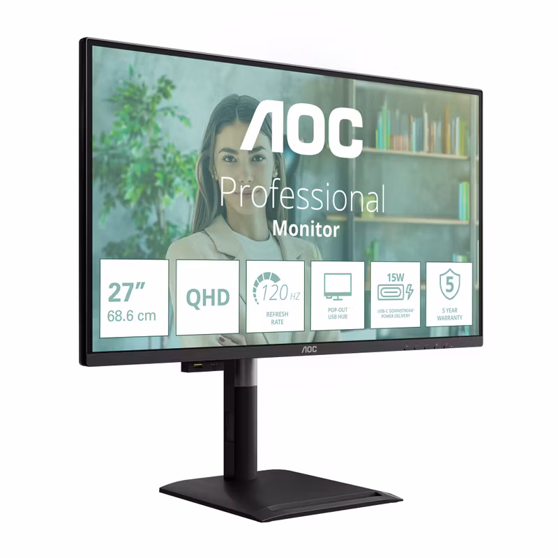 AOC Q27P4U datorskärm 68,6 cm (27") 2560 x 1440 pixlar Wide Quad HD svart