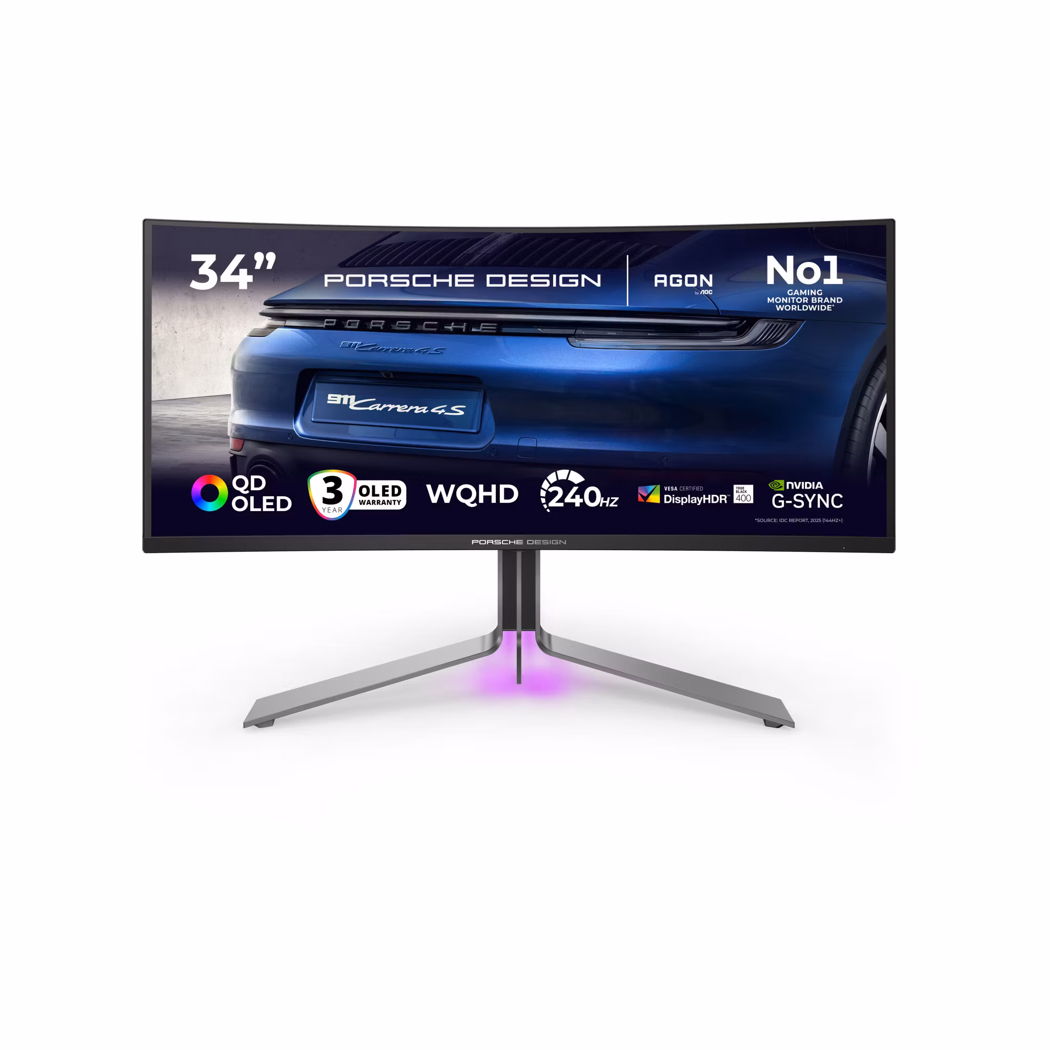 AOC Porsche PD34 dator­skärm 86,4 cm (34") 3440 x 1440 pixlar Wide Quad HD QD‑OLED Svart