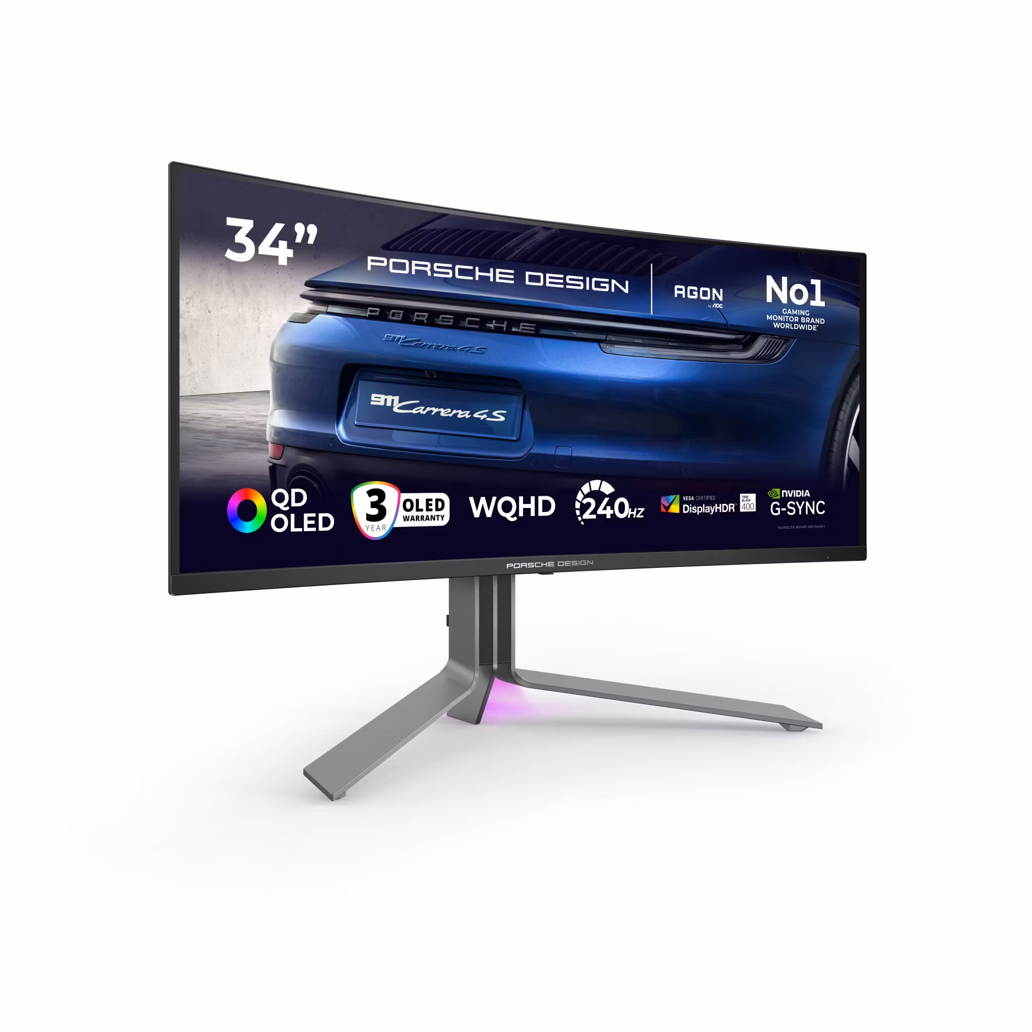 AOC Porsche PD34 dator­skärm 86,4 cm (34") 3440 x 1440 pixlar Wide Quad HD QD‑OLED Svart