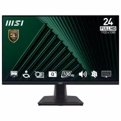 MSI Pro MP245G 24-tums bildskärm, FHD (1920 x 1080), 100Hz, IPS, 1ms, 1x HDMI 1.4b, 1x DP 1.2a output, 1x D-Sub (VGA), inbyggda högtalare, Anti-Glare, Anti-Flicker, Less Blue Light, TÜV-certifierad, VESA, Kensington, svart