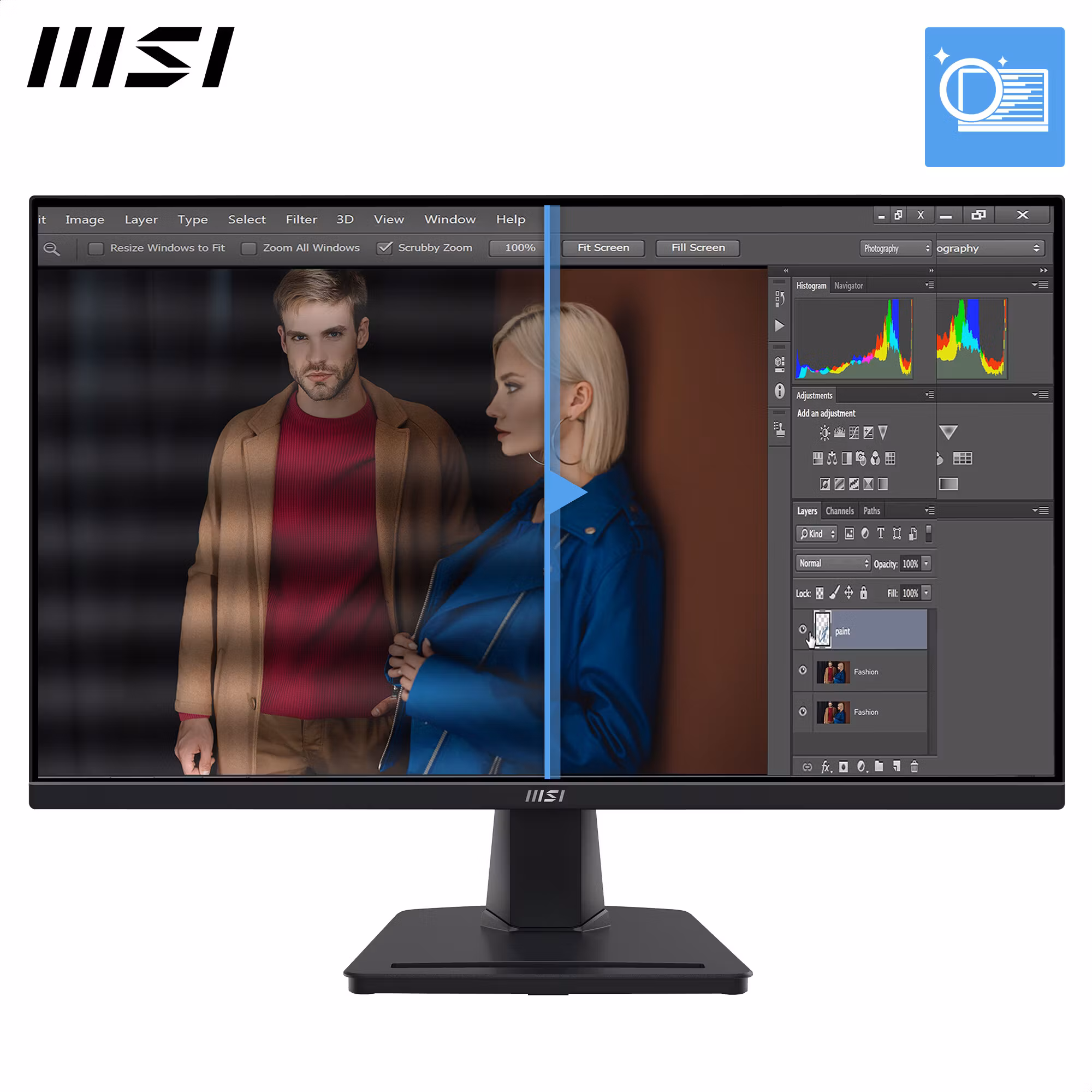 MSI Pro MP245G 24-tums bildskärm, FHD (1920 x 1080), 100Hz, IPS, 1ms, 1x HDMI 1.4b, 1x DP 1.2a output, 1x D-Sub (VGA), inbyggda högtalare, Anti-Glare, Anti-Flicker, Less Blue Light, TÜV-certifierad, V