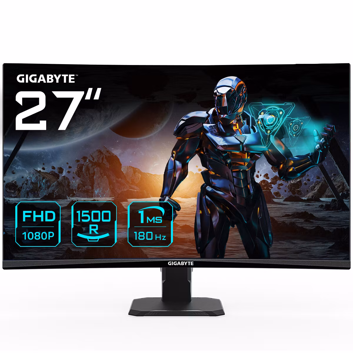 GIGABYTE GS27FC 27" FHD Curved Gaming Monitor - 1920 x 1080, 1500R, 180Hz, 1 ms, 250 cd/m², FreeSync Premium, HDR Ready, HDMI 2.0, DisplayPort 1.4