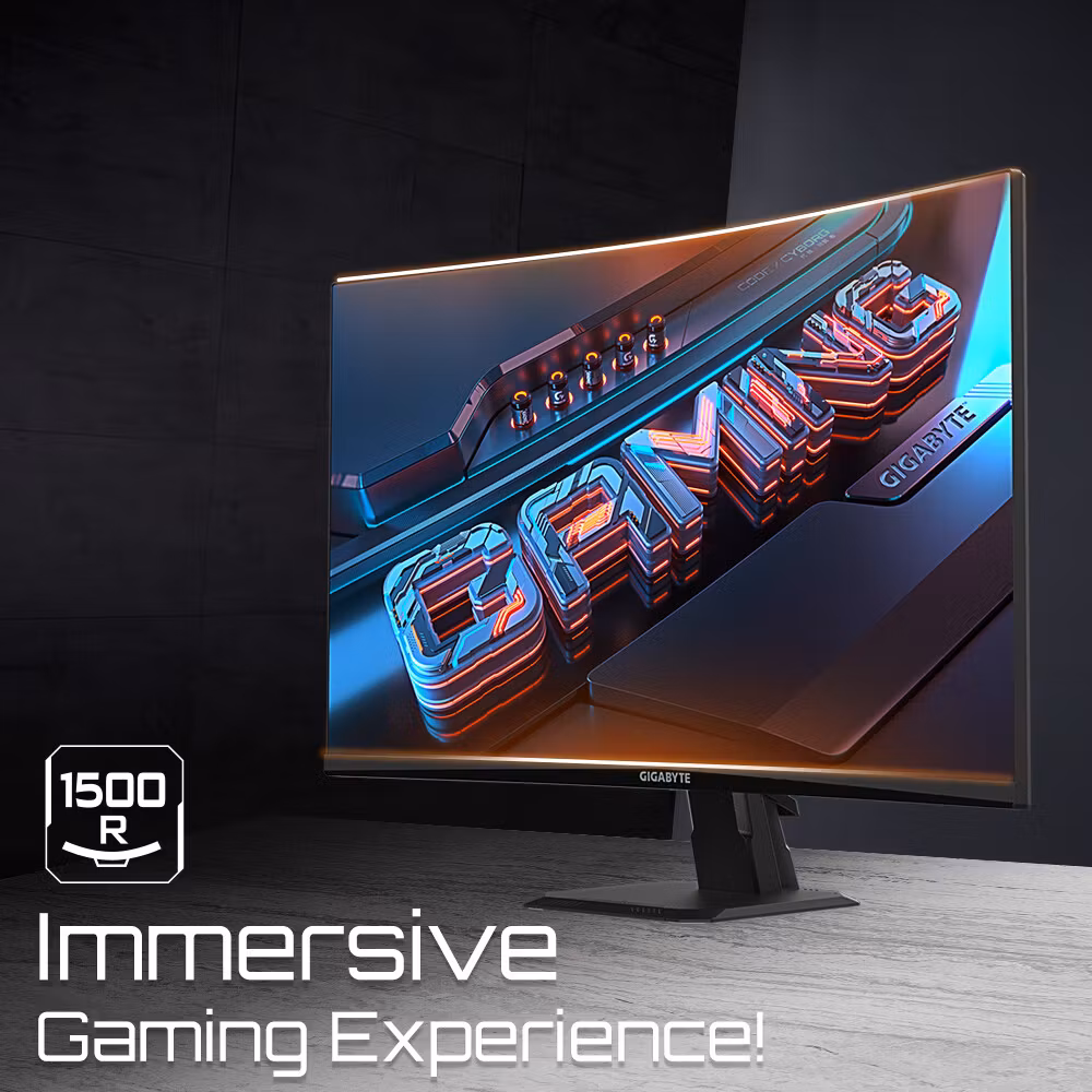 GIGABYTE GS27FC 27" FHD Curved Gaming Monitor - 1920 x 1080, 1500R, 180Hz, 1 ms, 250 cd/m², FreeSync Premium, HDR Ready, HDMI 2.0, DisplayPort 1.4