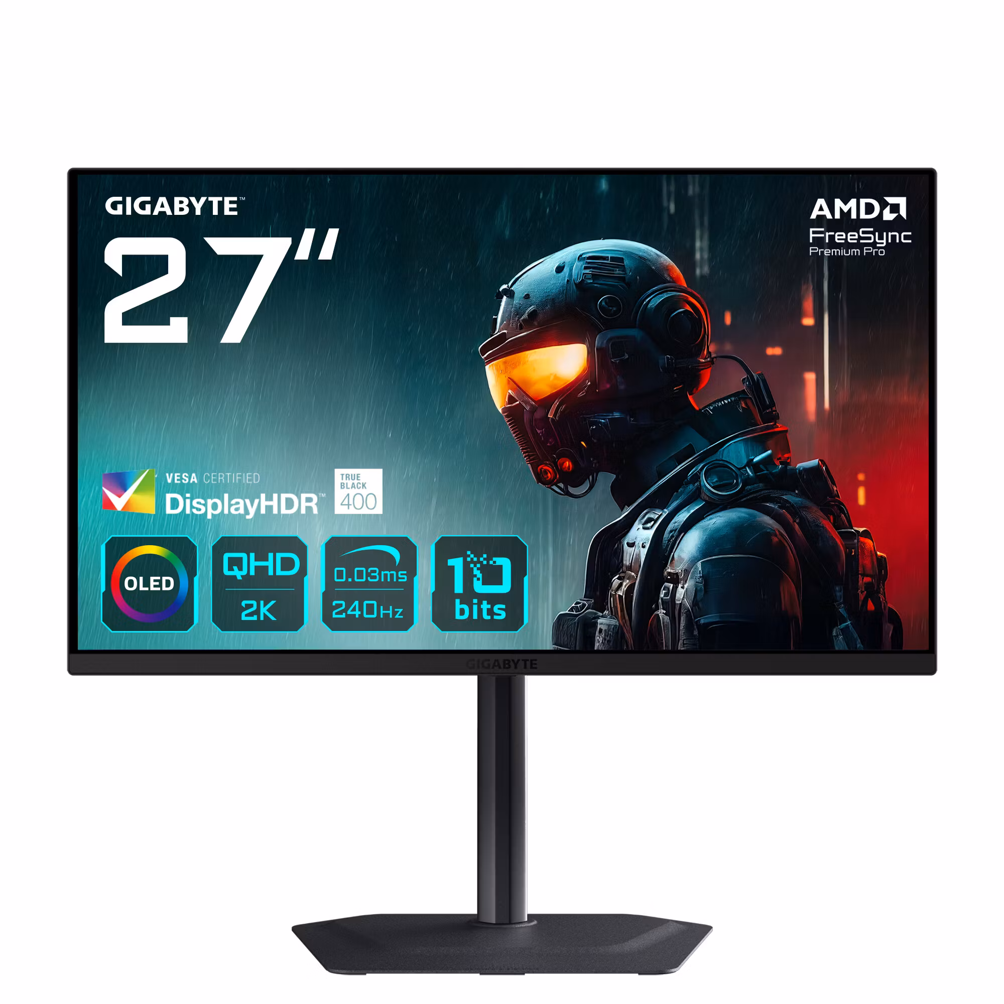 GIGABYTE MO27Q2 27" OLED QHD Gaming Monitor - 2560 x 1440, 240Hz, 0,03ms, 250 cd/m², Display HDR True Black 400, HDMI 2.1, DisplayPort 1.4