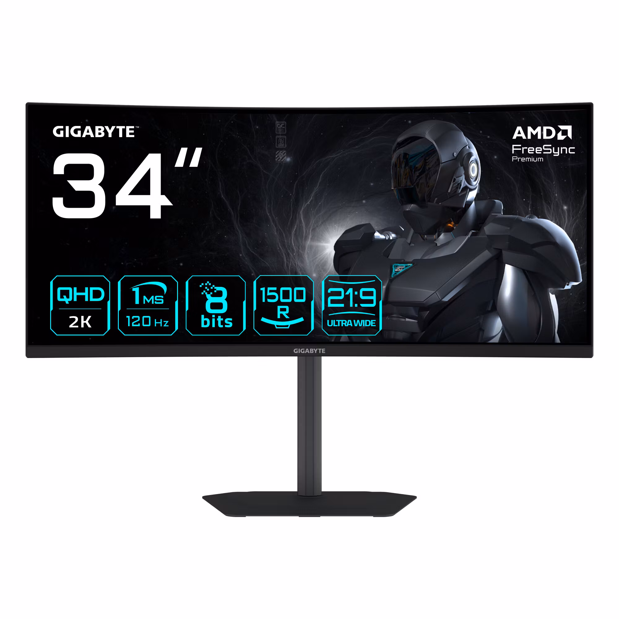 GIGABYTE GS34WQCA 34" WQHD Curved Gaming Monitor - 3440 x 1440, 1500R, 120Hz, 1ms, 300 cd/m², FreeSync Premium, HDR Ready, HDMI 2.0, Displayport 1.4