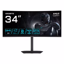 GIGABYTE GS34WQCA 34" WQHD Curved Gaming Monitor - 3440 x 1440, 1500R, 120Hz, 1ms, 300 cd/m², FreeSync Premium, HDR Ready, HDMI 2.0, Displayport 1.4