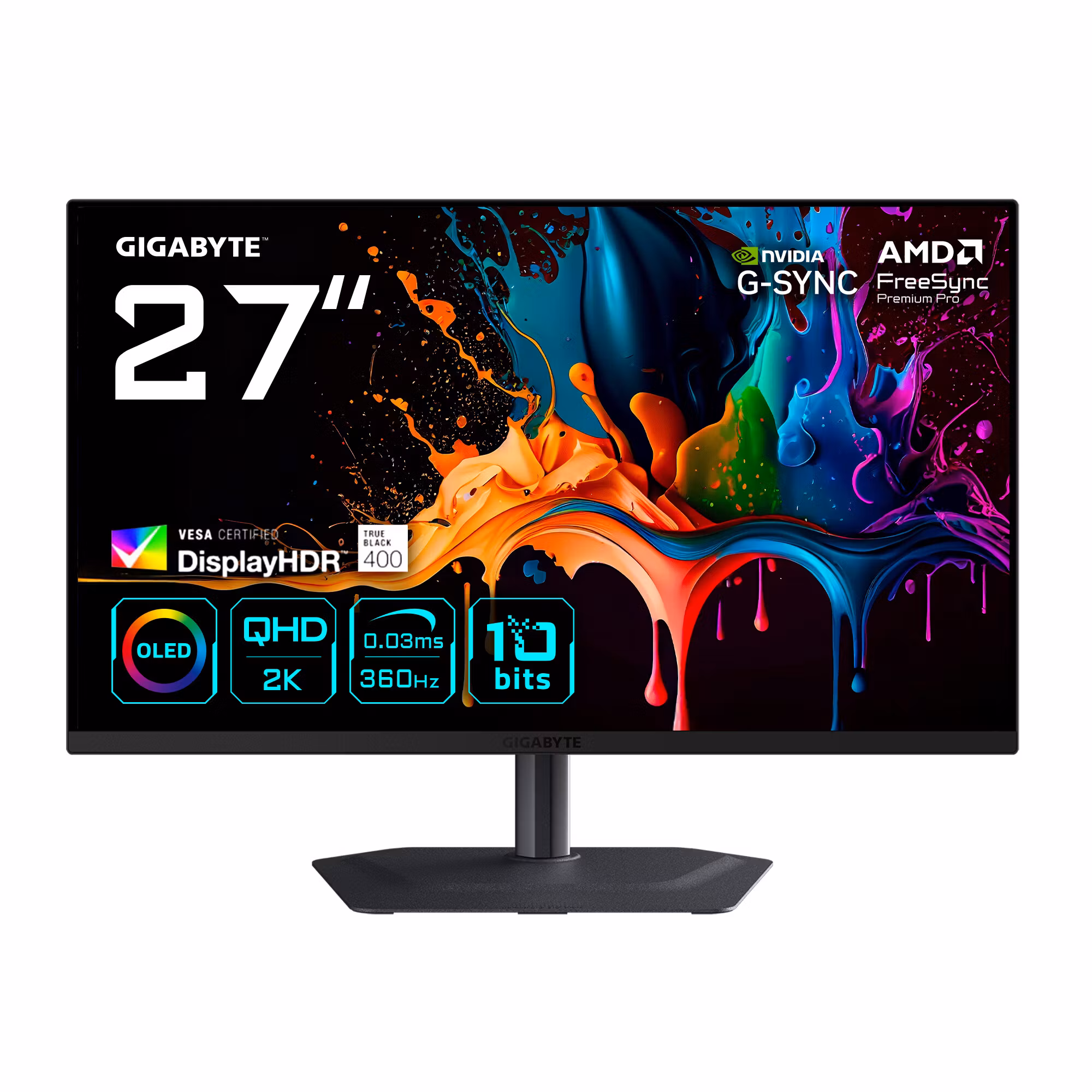 GIGABYTE MO27Q3 27” OLED QHD Gaming-skärm - 2560 x 1440, 360Hz, 0,03ms, 250 cd/m², G-Sync Compatible, FreeSync Premium Pro, Display HDR True Black 400, HDMI 2.1, DisplayPort 1.4