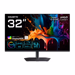 GIGABYTE MO32U2 32” OLED 4K UHD Gaming Monitor - 3840 x 2160, 240Hz, 0,03ms, 250 cd/m², G-Sync Compatible, FreeSync Premium Pro, Display HDR True Black 400, HDMI 2.1, Displayport 1.4