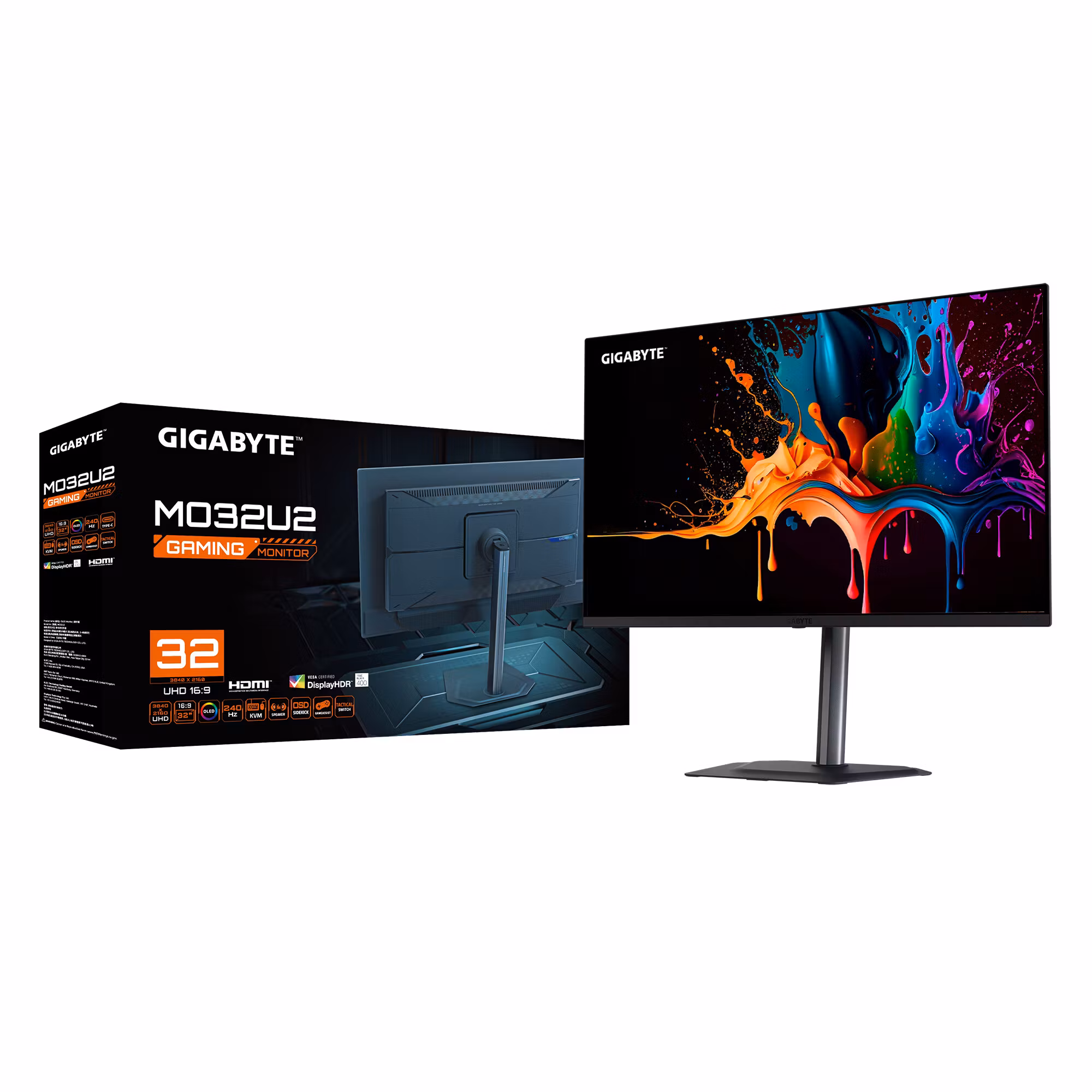 GIGABYTE MO32U2 32” OLED 4K UHD Gaming Monitor - 3840 x 2160, 240Hz, 0,03ms, 250 cd/m², G-Sync Compatible, FreeSync Premium Pro, Display HDR True Black 400, HDMI 2.1, Displayport 1.4