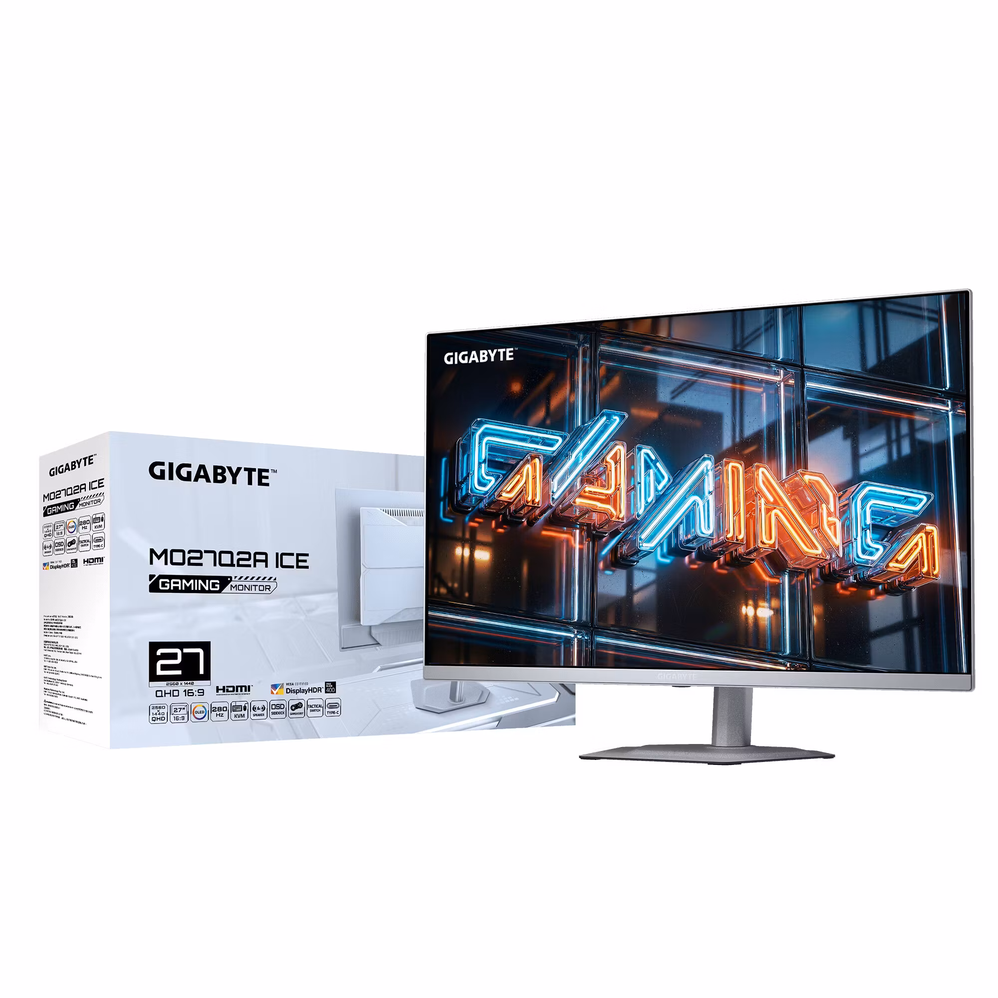 GIGABYTE MO27Q2A ICE 27” OLED 2K QHD Gaming-skärm - 2560 x 1440, 280Hz, 0,03ms, 250 cd/m², FreeSync Premium Pro, DisplayHDR True Black 400, HDMI 2.1, DisplayPort 1.4