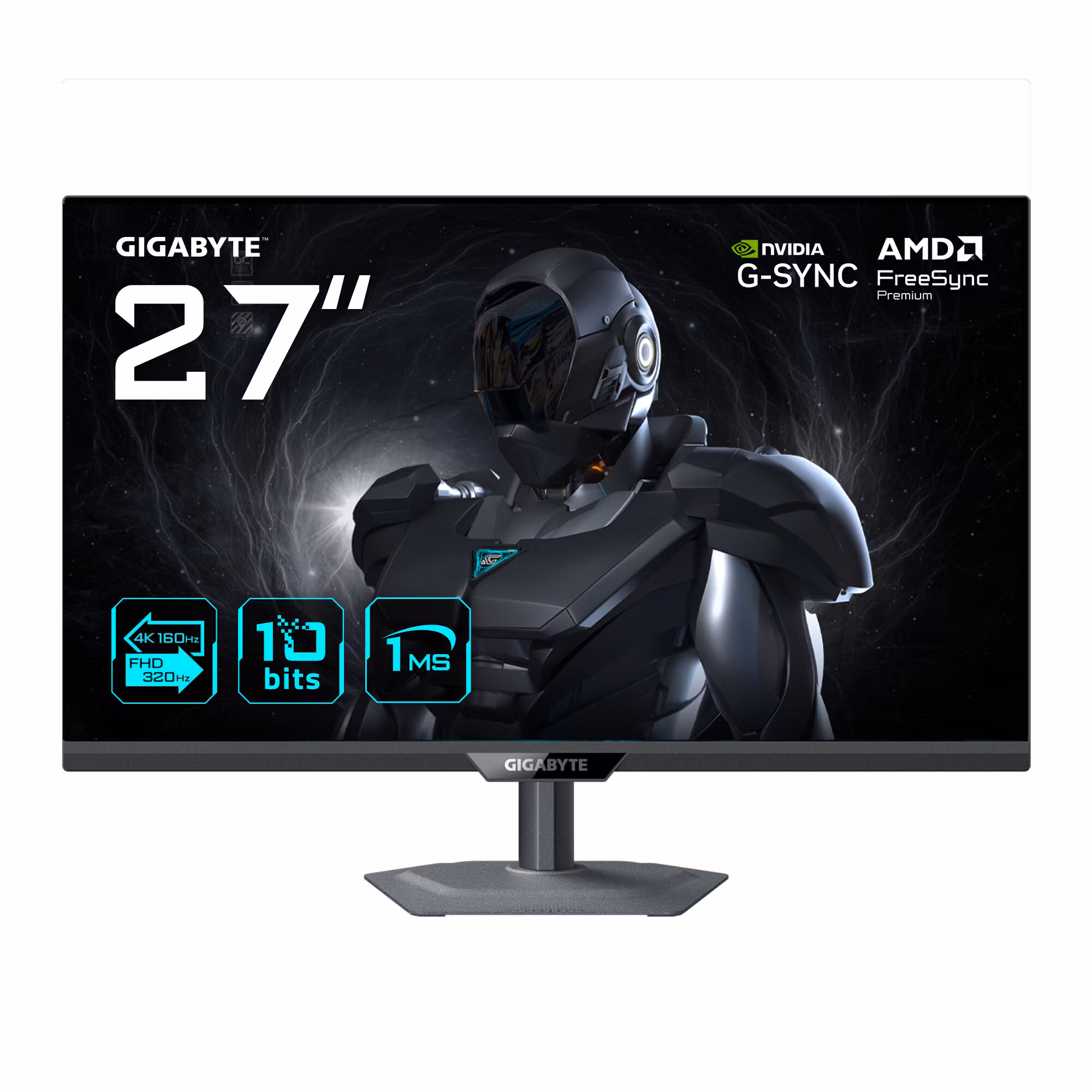 GIGABYTE G27UP 27” 4K UHD Gaming Monitor - Dual Mode (4K 160Hz eller FHD 320Hz), 3840 x 2160, 1ms, 400 cd/m², FreeSync Premium, HDR10, HDMI 2.1, DisplayPort 1.4