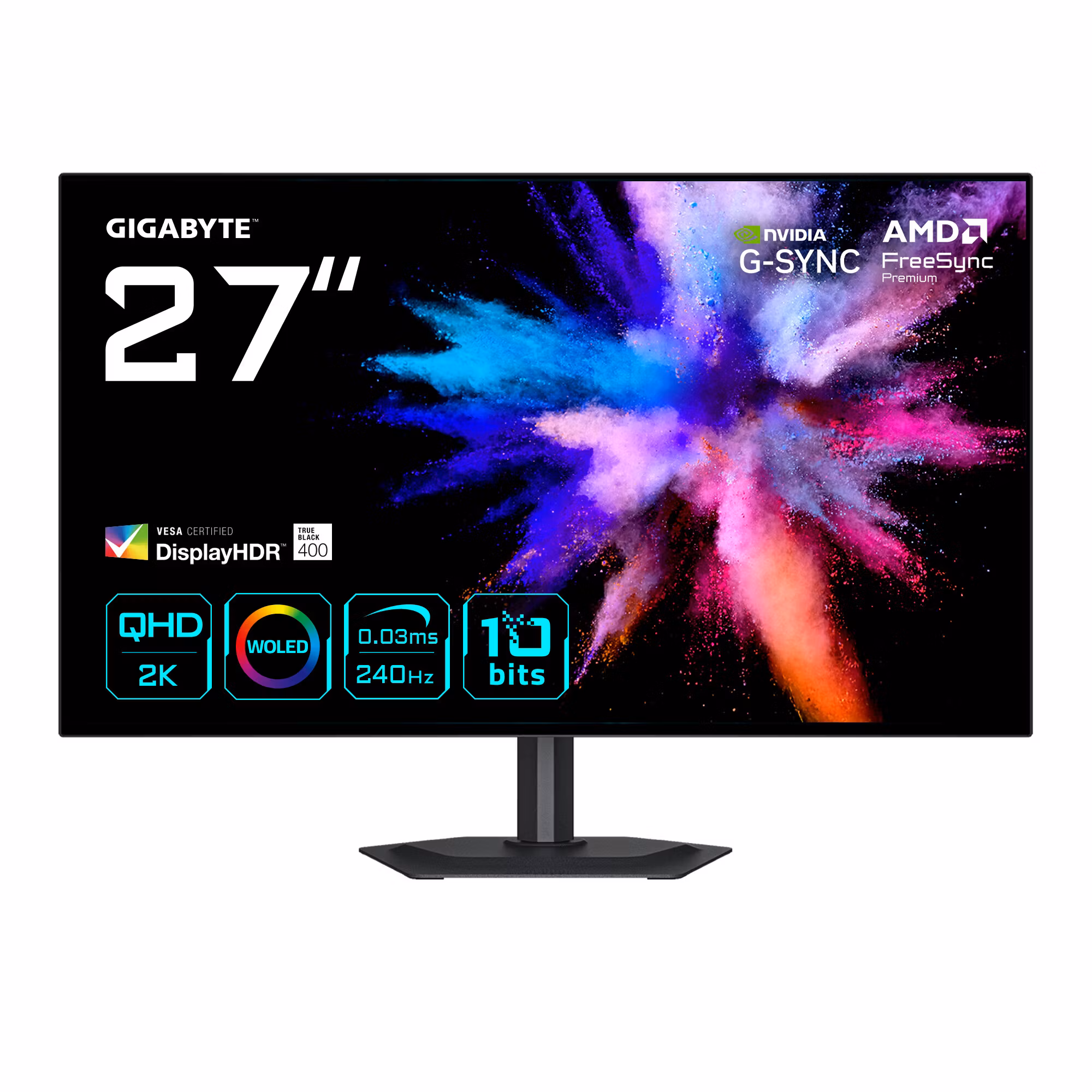 GIGABYTE GO27Q24G 27” OLED 2K QHD Gaming Monitor - 2560 x 1440, 240Hz, 0,03 ms, 275 cd/m², FreeSync Premium, G-Sync Compatible, HDMI 2.1, DisplayPort 1.4
