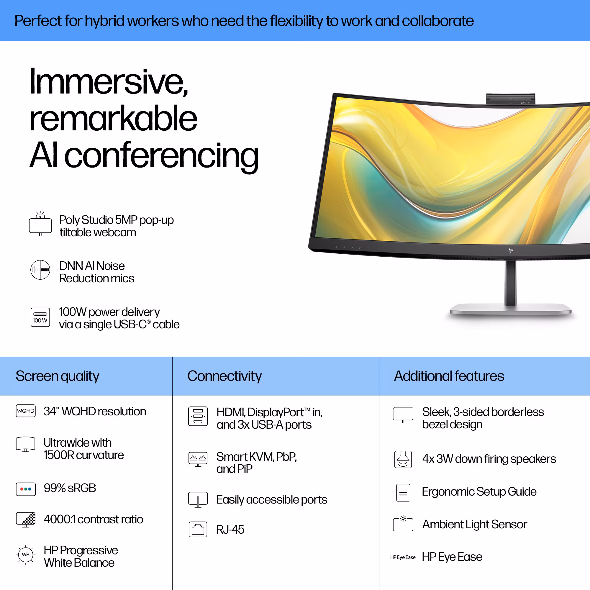 HP Series 5 Pro 34 tum WQHD USB-C konferensmonitor - 534pm PVC-fri