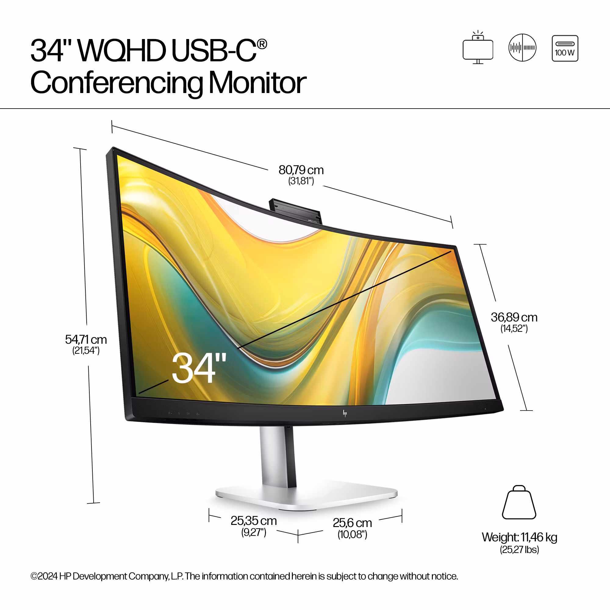 HP Series 5 Pro 34 tum WQHD USB-C konferensmonitor - 534pm PVC-fri