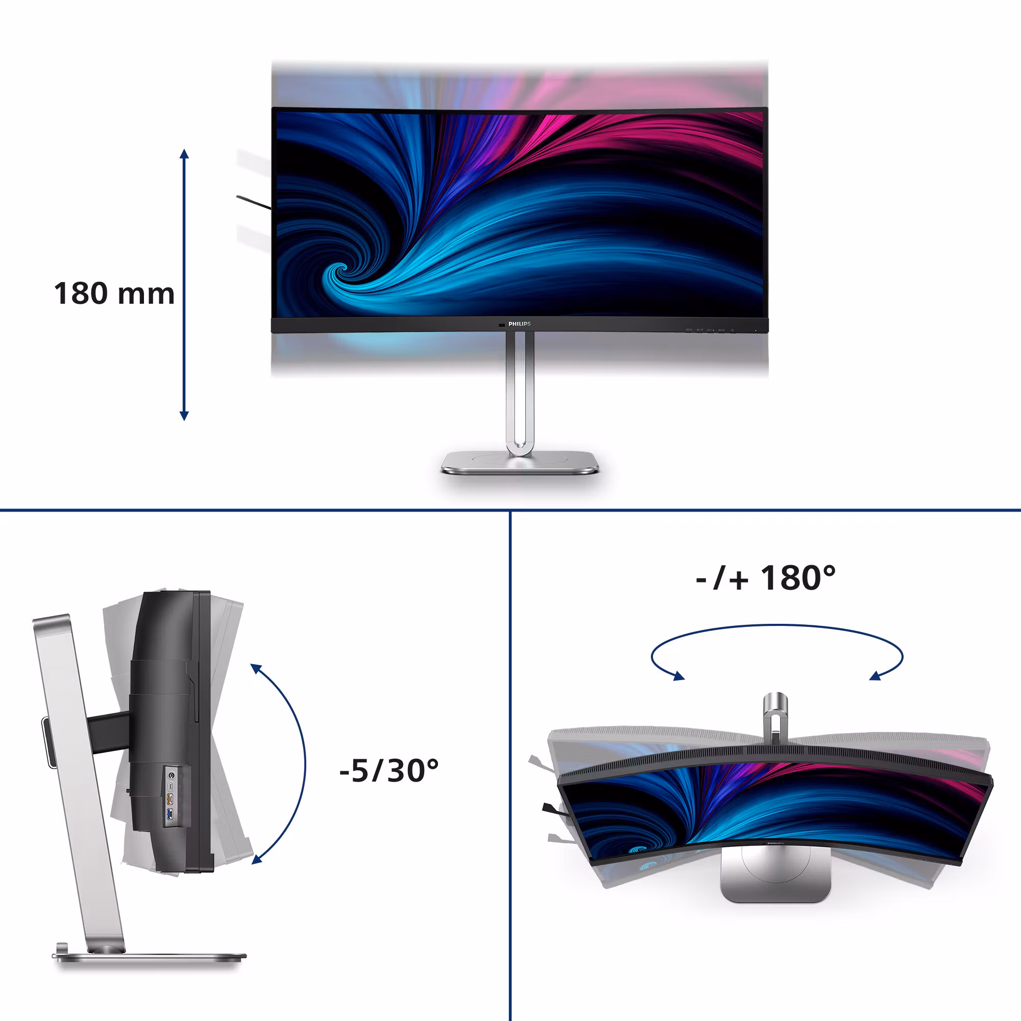 Philips 5000 series 34B2U5600C/00 datorskärm 86,4 cm (34") 3440 x 1440 pixlar Dual QHD LCD grå