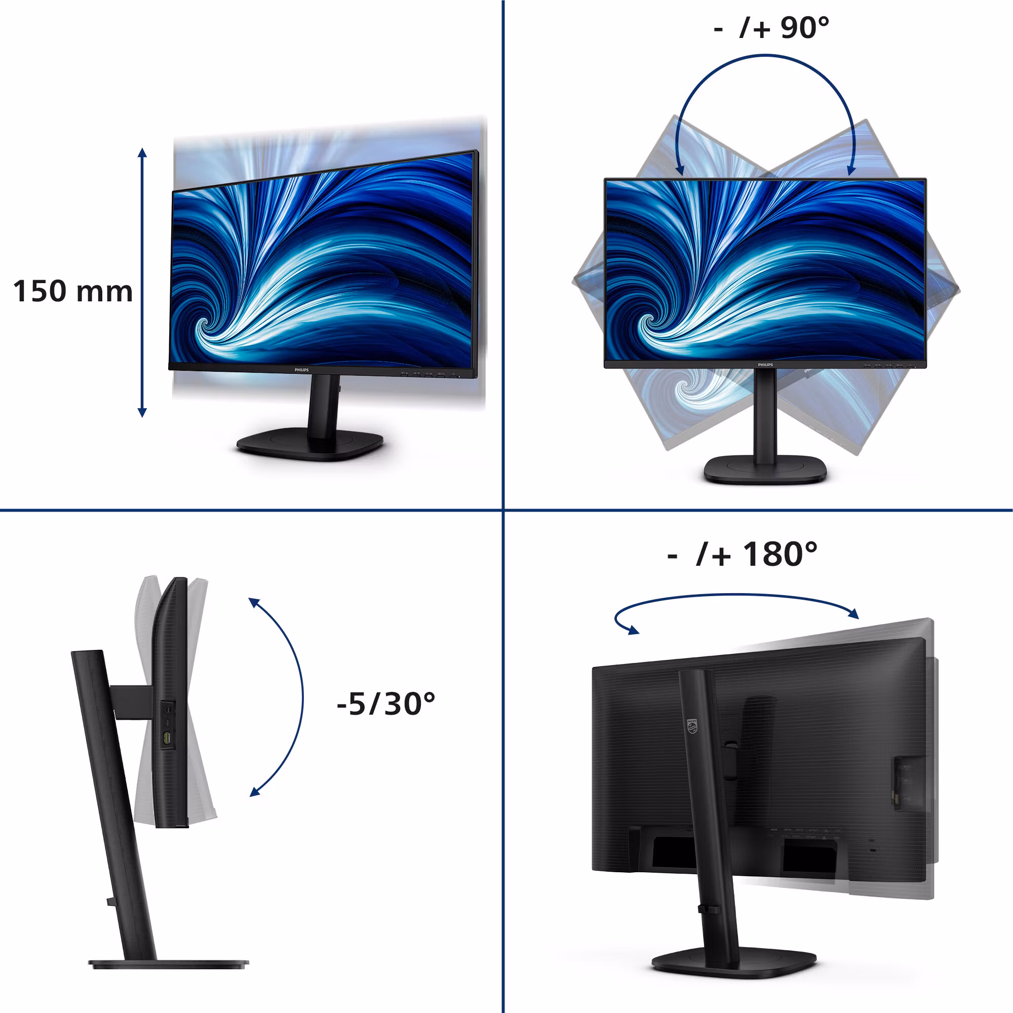 Philips 24B2U3601 datorskärm 60,5 cm (23,8") 2560 x 1440 pixlar Quad HD LCD Svart