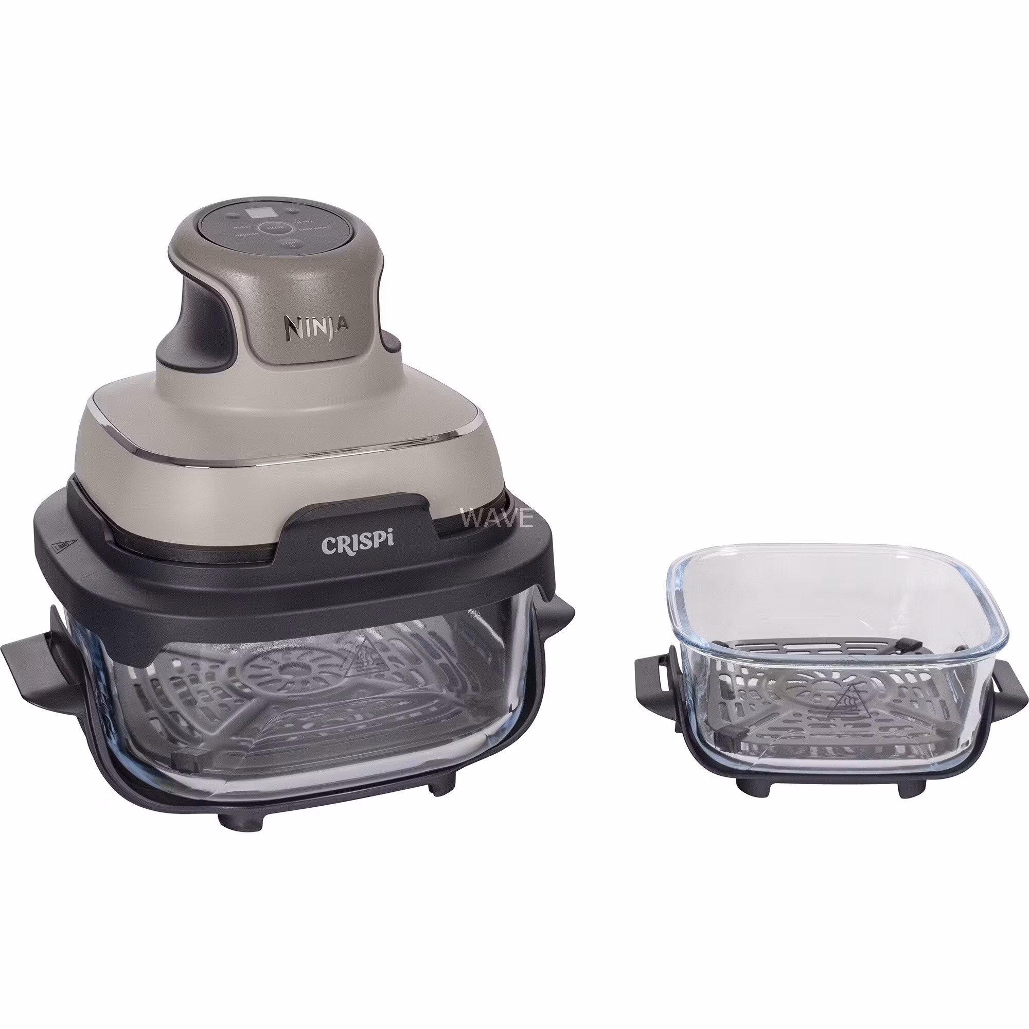 Ninja CRISPi 4‑in‑1 bärbar glas‑airfryer ”Stone” grå/transparent, 1 700 watt, 2 korgar 1,4 och 3,8 liter