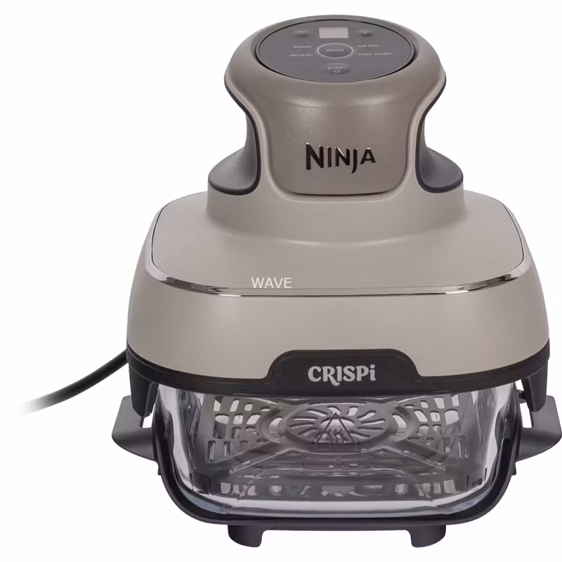 Ninja CRISPi 4‑in‑1 bärbar glas‑airfryer ”Stone” grå/transparent, 1 700 watt, 2 korgar 1,4 och 3,8 liter