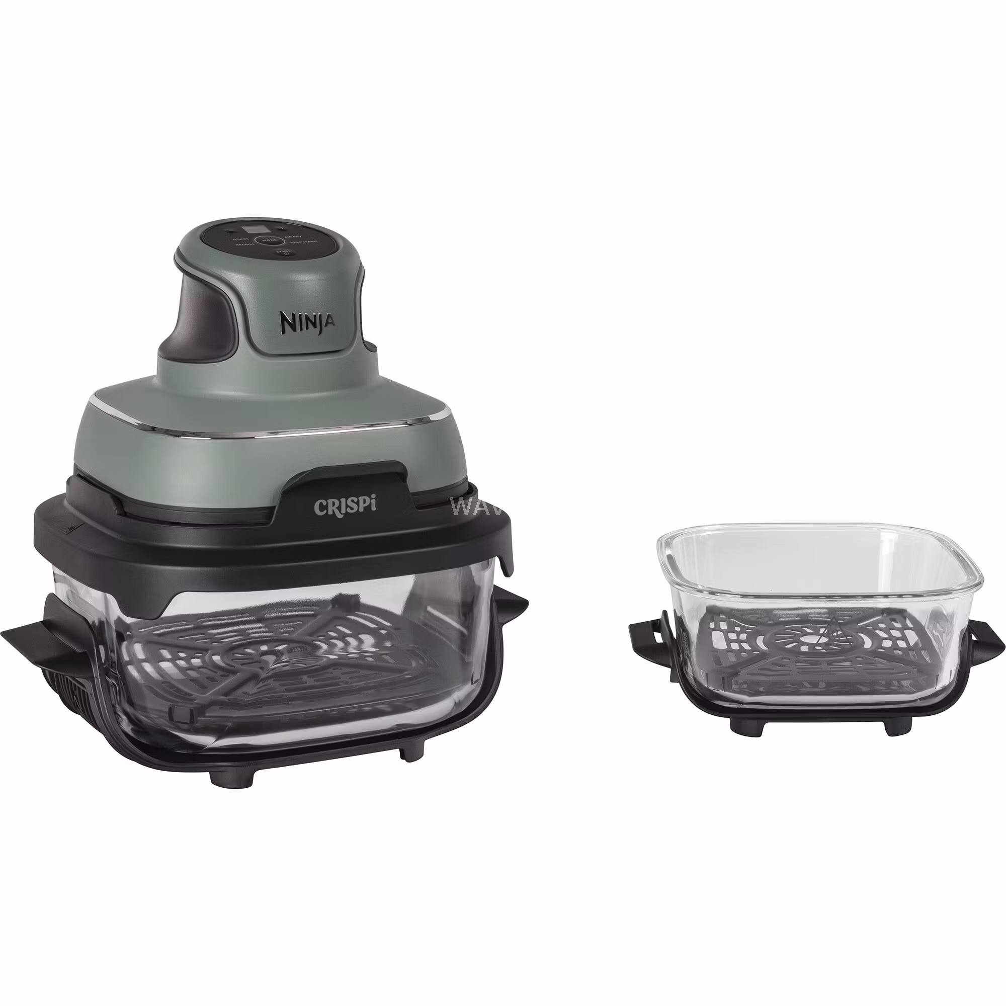 Ninja CRISPi 4‑i‑1 bärbar glas‑airfryer ”Sage” grå‑grön/transparent, 1 700 W, 2 korgar 1,4 och 3,8 liter