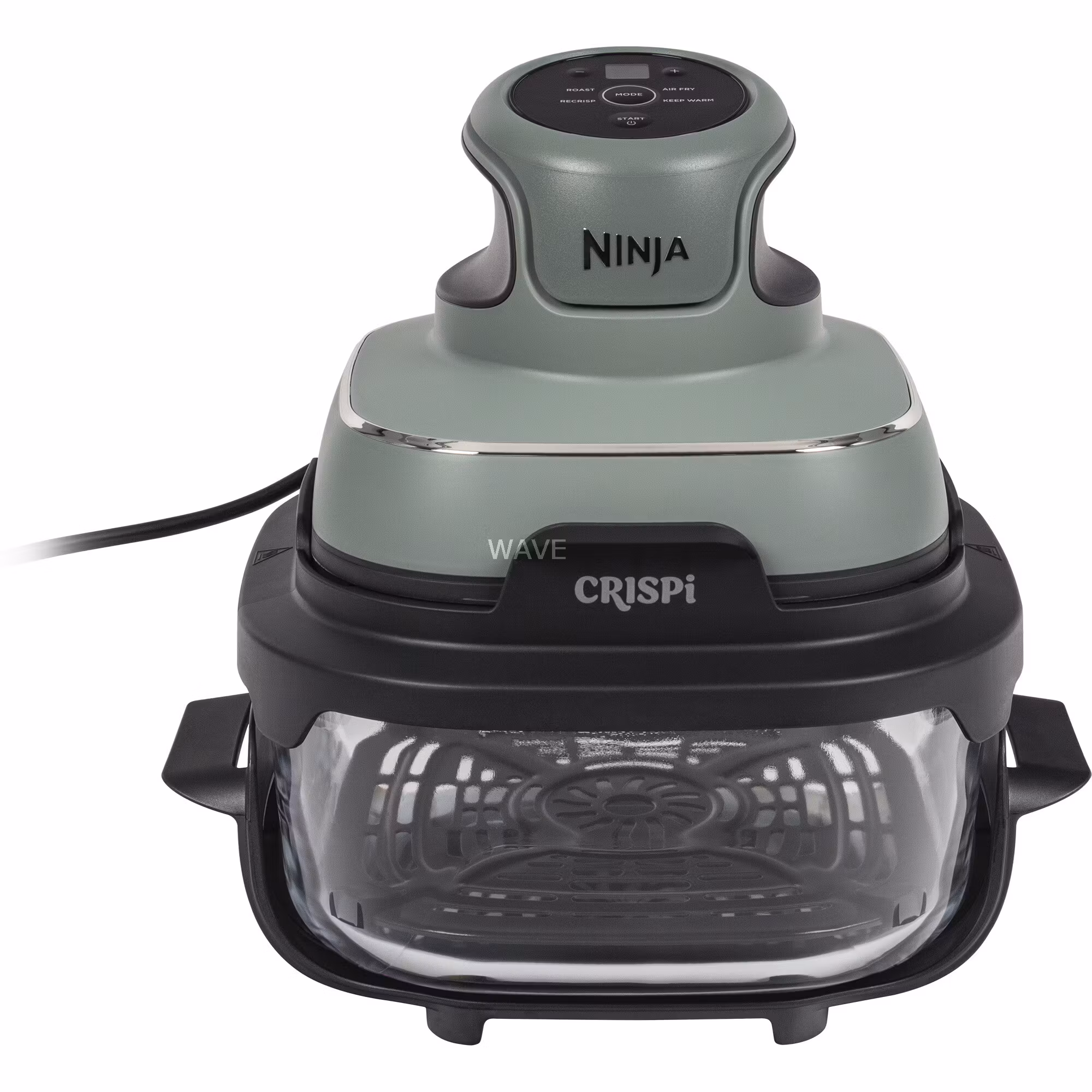 Ninja CRISPi 4‑i‑1 bärbar glas‑airfryer ”Sage” grå‑grön/transparent, 1 700 W, 2 korgar 1,4 och 3,8 liter