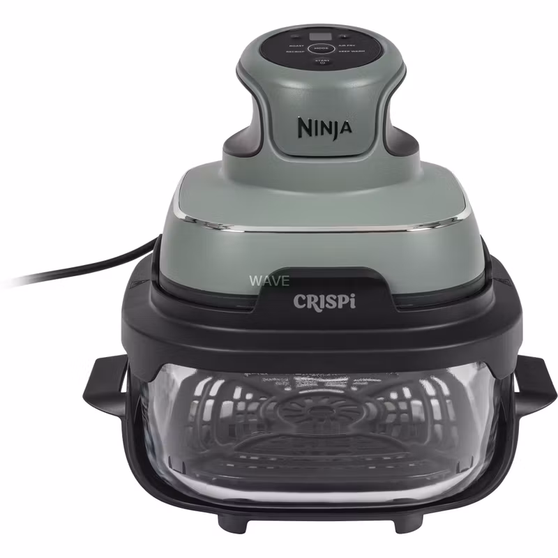 Ninja CRISPi 4‑i‑1 bärbar glas‑airfryer ”Sage” grå‑grön/transparent, 1 700 W, 2 korgar 1,4 och 3,8 liter