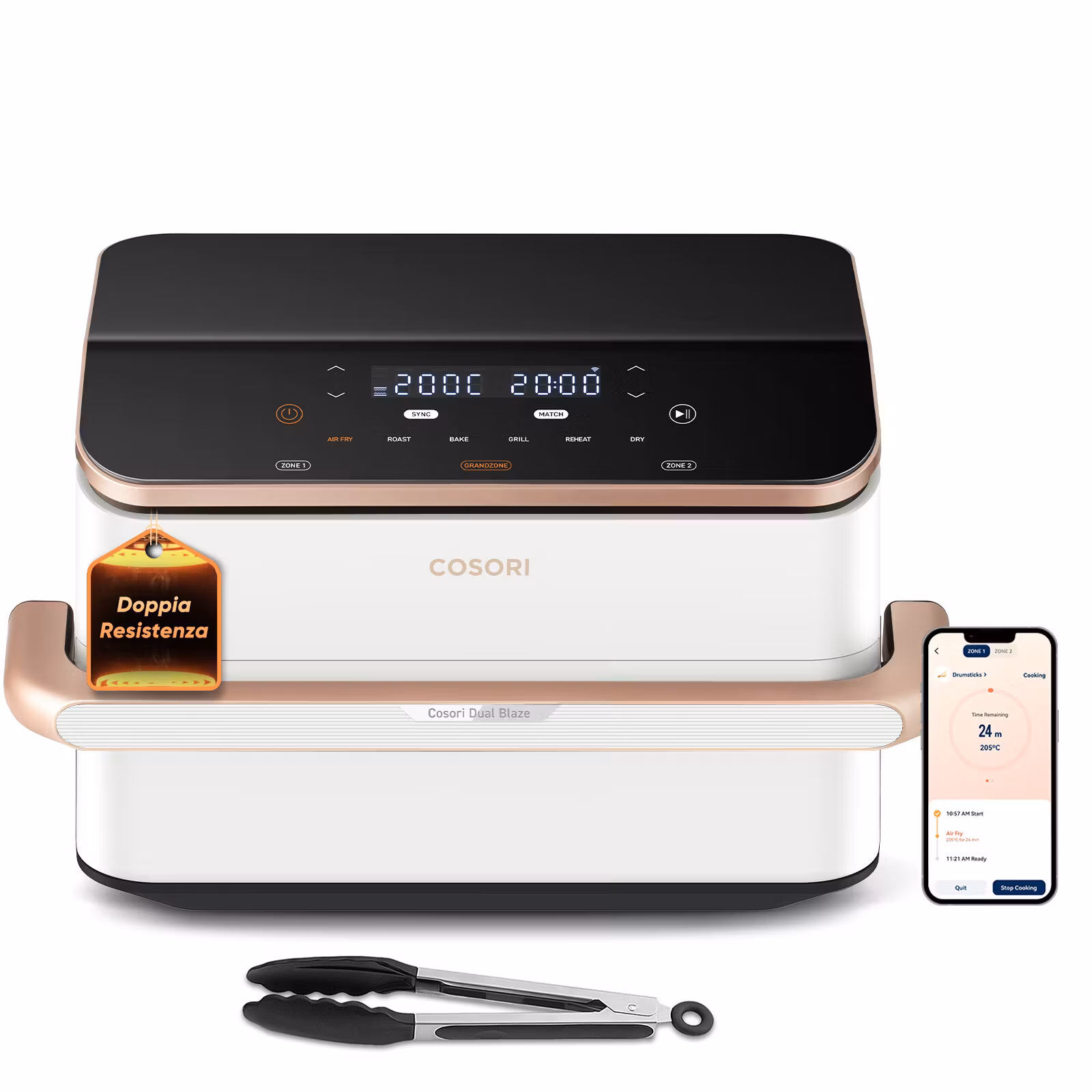 Cosori Dual Blaze Twinfry Chef Edition dubbel 10 L Airfryer roséguld/vit
