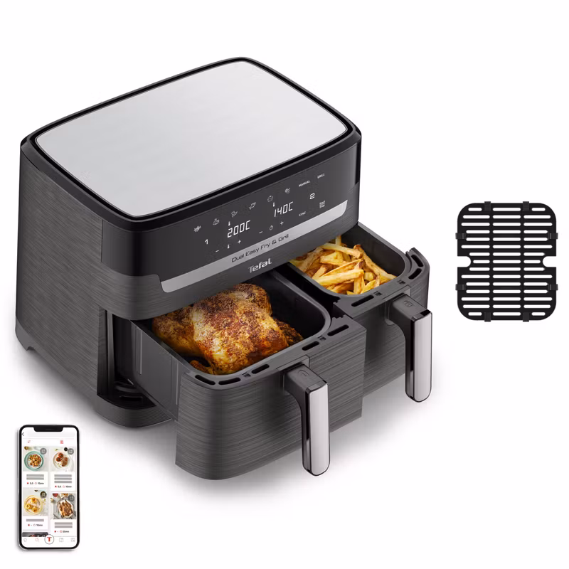 Tefal Dual Easy Fry & Grill EY905B dubbel varmluftsfritös 8,3 L fristående 2700 W grå