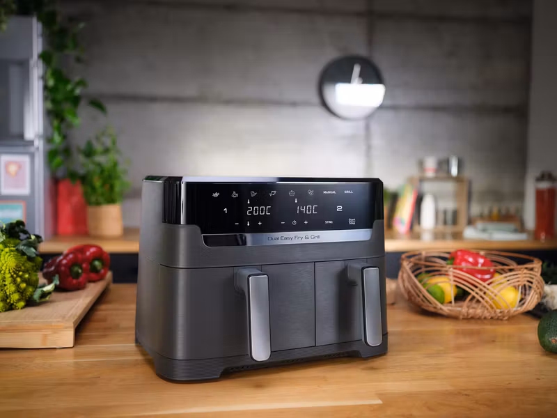 Tefal Dual Easy Fry & Grill EY905B dubbel varmluftsfritös 8,3 L fristående 2700 W grå