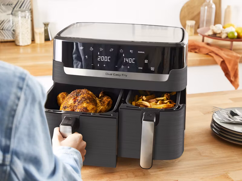 Tefal Dual Easy Fry & Grill EY905B dubbel varmluftsfritös 8,3 L fristående 2700 W grå