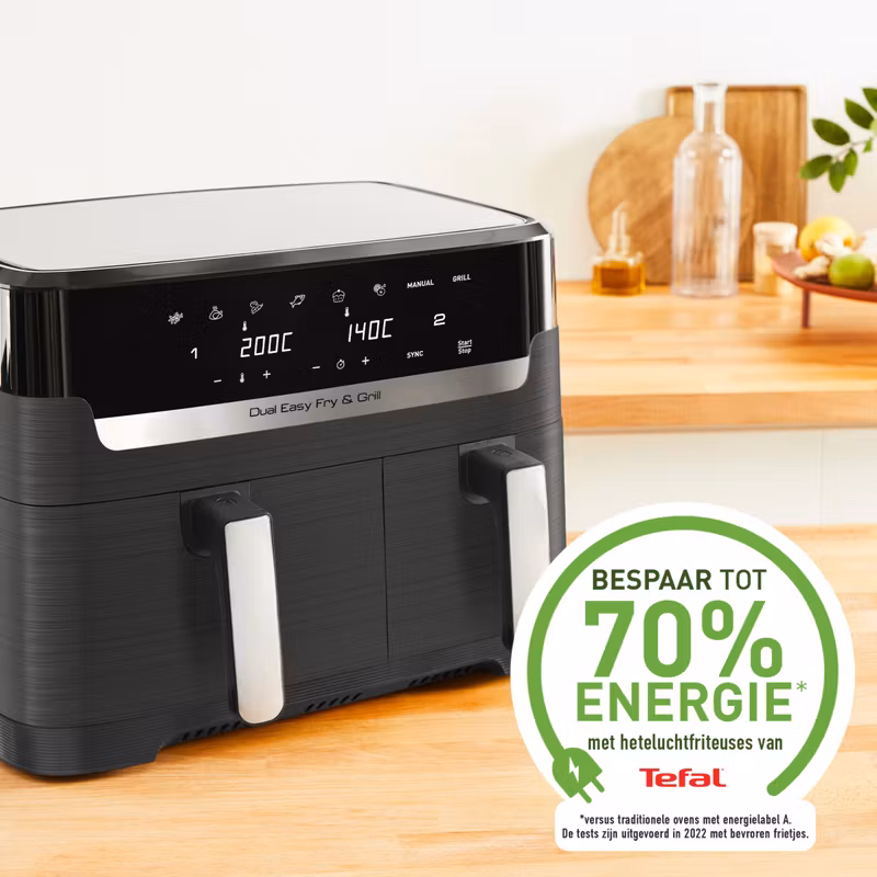 Tefal Dual Easy Fry & Grill EY905B dubbel varmluftsfritös 8,3 L fristående 2700 W grå