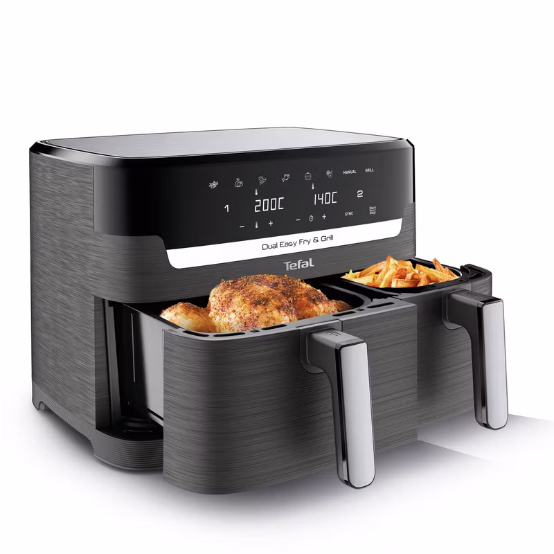 Tefal Dual Easy Fry & Grill EY905B dubbel varmluftsfritös 8,3 L fristående 2700 W grå