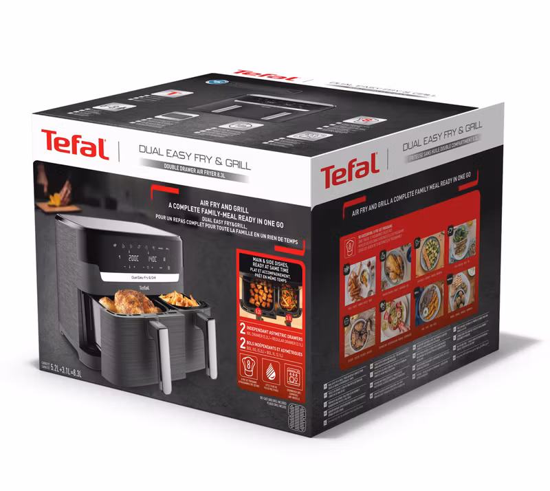 Tefal Dual Easy Fry & Grill EY905B dubbel varmluftsfritös 8,3 L fristående 2700 W grå