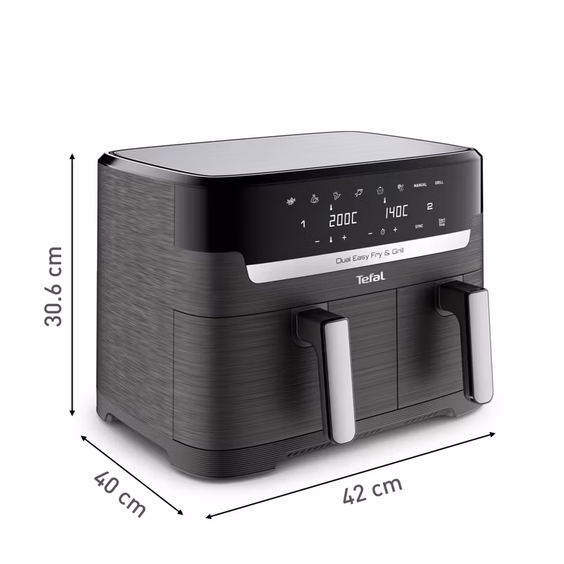 Tefal Dual Easy Fry & Grill EY905B dubbel varmluftsfritös 8,3 L fristående 2700 W grå