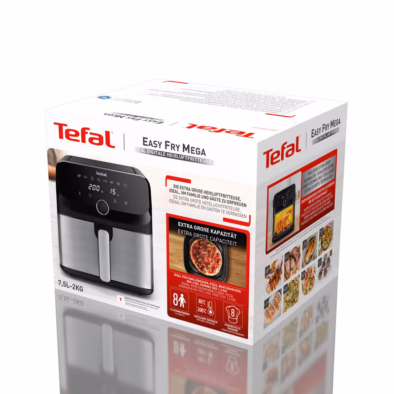 Tefal Easy Fry Mega EY855D10 varmluftsfritös 7,5 L fristående 2020 W svart, rostfritt stål