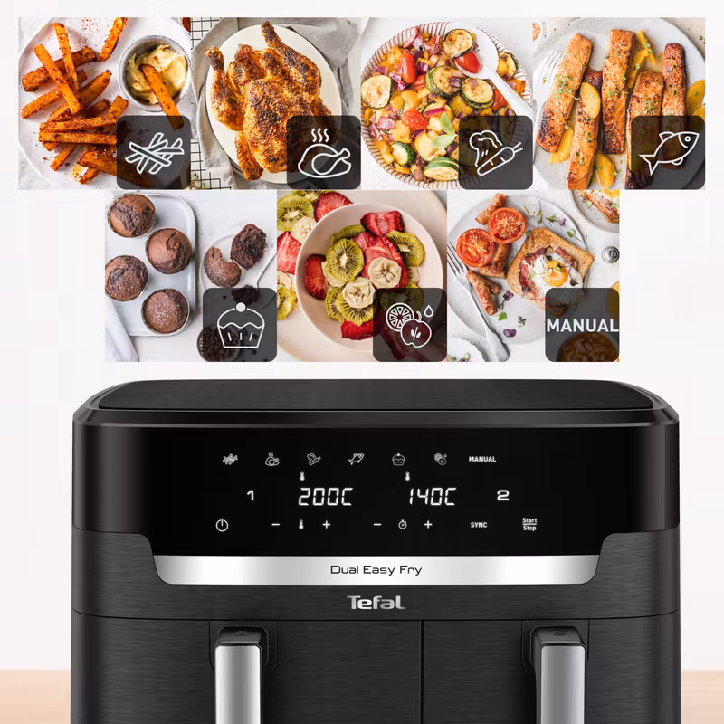 Tefal Easy Fry Dual XXL EY9428E0 fritös dubbel 11 L fristående 2020 W varmluftsfritös svart