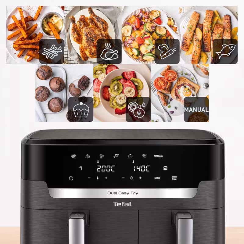 Tefal Easy Fry Dual XXL EY942HE0 varmluftsfritös Dubbel 11 L fristående 2020 W Grå