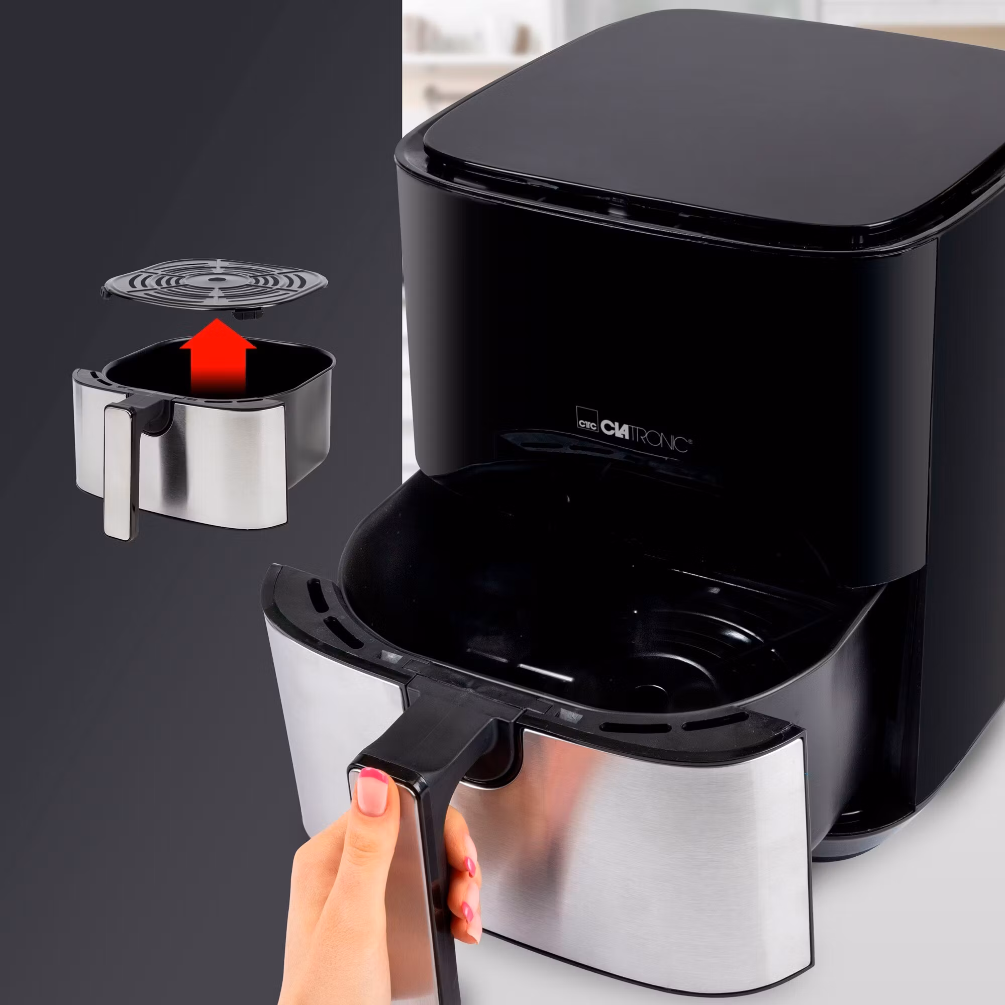 Clatronic varmluftsfritös FR 3782 H (svart/rostfritt stål, 1 450 watt, korg 5 liter)