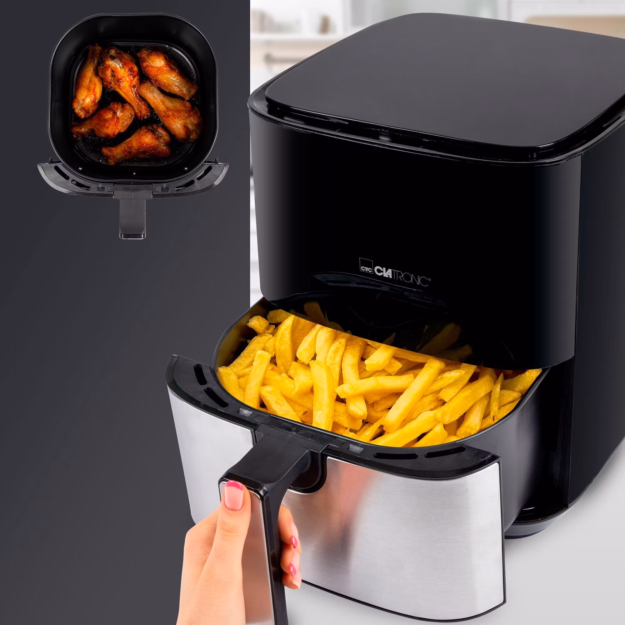 Clatronic varmluftsfritös FR 3782 H (svart/rostfritt stål, 1 450 watt, korg 5 liter)
