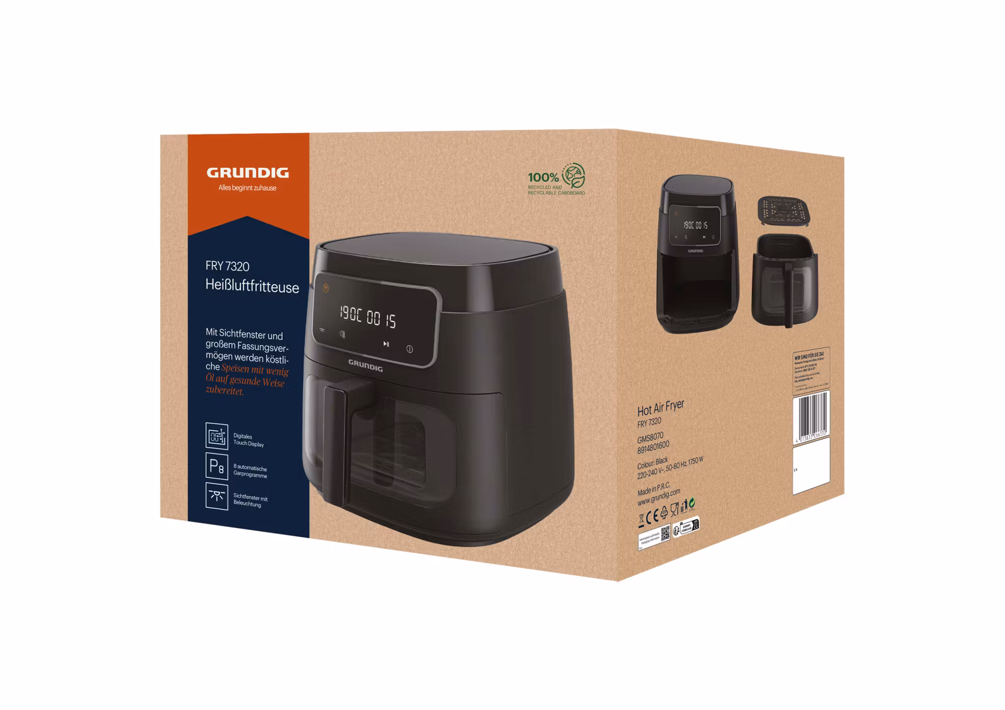 Grundig FRY 7320 varmluftsfritös 7,6 L fristående 1900 W svart