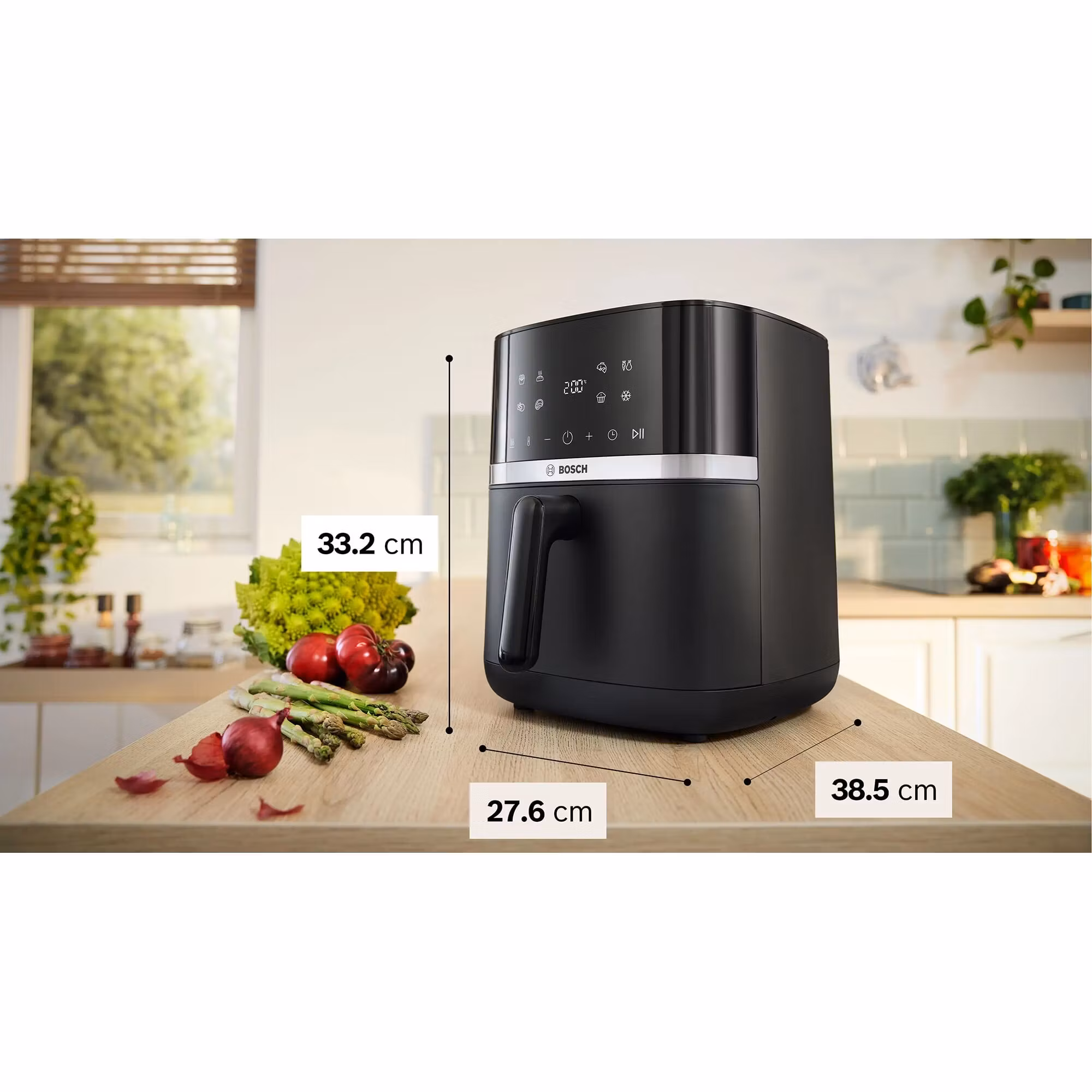 Bosch varmluftsfritös MAF462B0 Serie 4 (svart, 2 050 watt, korg 6,1 liter)