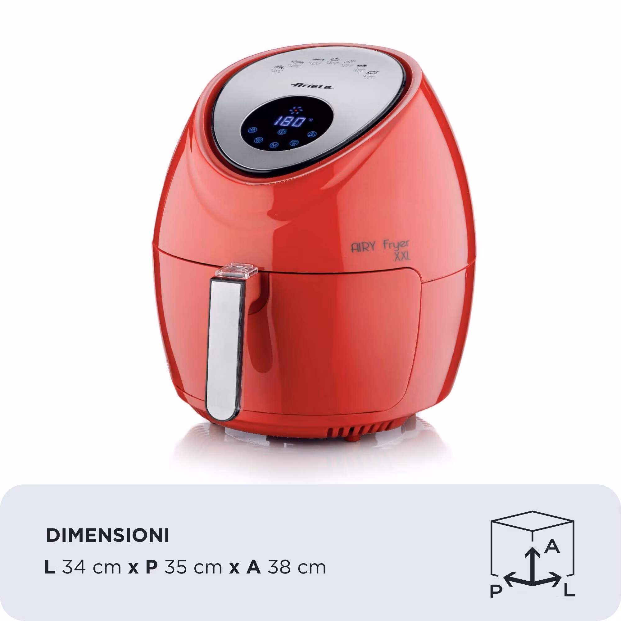Ariete 4618 Airy Fryer XXL - Air Fryer - Fritera 2,5 kg pommes frites - 7 liter - Matlagning utan olja och fett - 1800 watt - Röd