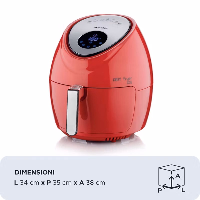 Ariete 4618 Airy Fryer XXL - Air Fryer - Fritera 2,5 kg pommes frites - 7 liter - Matlagning utan olja och fett - 1800 watt - Röd